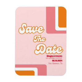 70年代のレトロ赤面ピンクのオレンジのgroovy日付を保存 マグネット