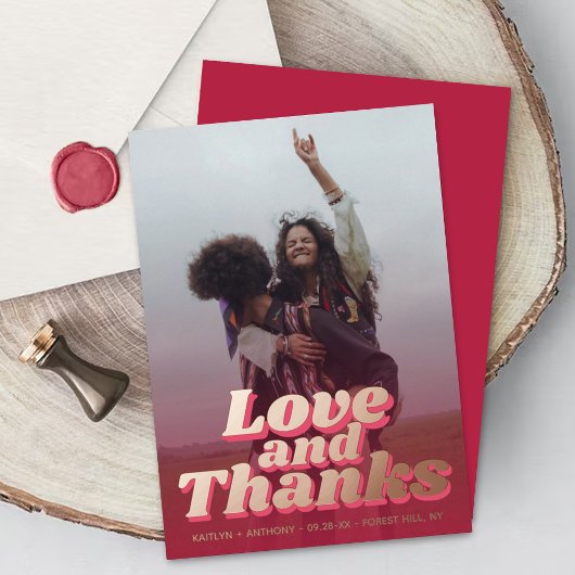 70年代のレトロGroovy Vivaマゼンダ結婚ンありがとう 箔招待状