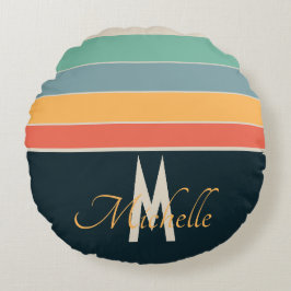 70年代のヴィンテージストライプパターンカスタムイニシャル ラウンドクッション