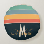 70年代のヴィンテージストライプパターンカスタムイニシャル ラウンドクッション (裏面)