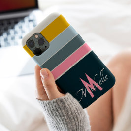 70年代のヴィンテージストライプパターンガーリーモノグラムイニシャル iPhone 13 PRO MAXケース