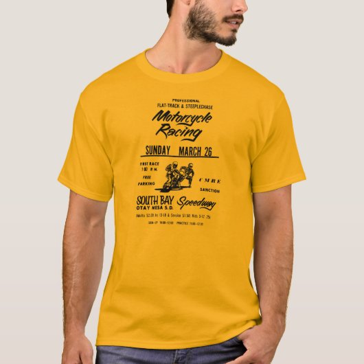 70年代の平らなトラック及び障害物競争のオートバイポスター Tシャツ (正面)
