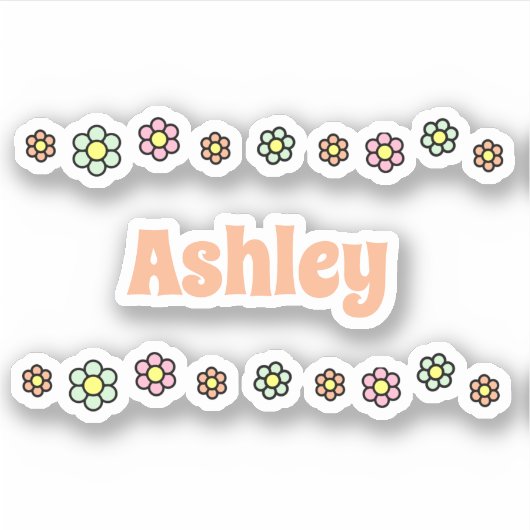 70年代の花かわいい花パーソナライズされたの名前 シール (正面)