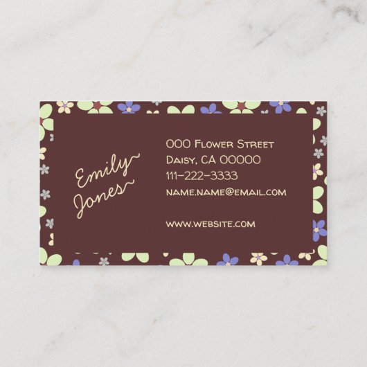 70年代の花ブランド名で手作りボホスタイルかわいい 名刺 (裏面)