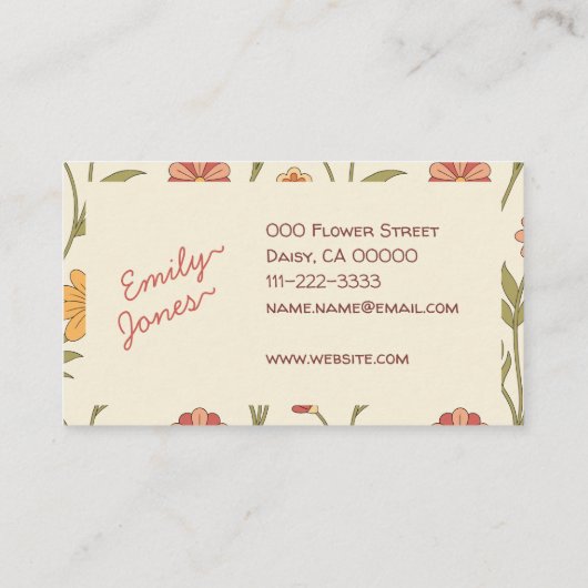 70年代の花ブランド名で手作りボホスタイルかわいい 名刺 (裏面)