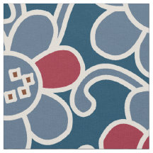 70年代の花人気がある水色と赤い織物