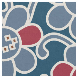 70年代の花人気がある水色と赤い織物 ファブリック