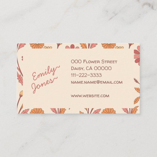 70年代の花手作りネームぼほスタイルかわいい 名刺 (裏面)