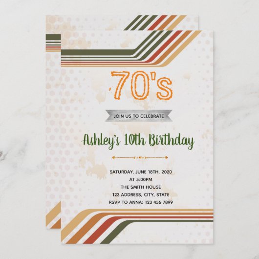 70年代の誕生日テーマの招待 招待状 (正面/裏面)