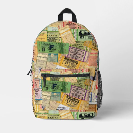 70年代の音楽コンサートチケットリュック プリントバックパック (正面)