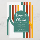 70年代のGroovy要素に写真の裏打ち結婚を施す 招待状 (正面/裏面)