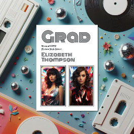 70年代はっきりしたタイポグラフィレトロディスコ卒業党 招待状