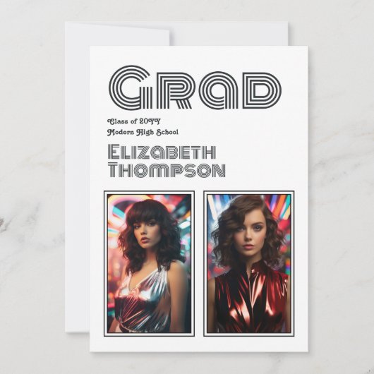 70年代はっきりしたタイポグラフィレトロディスコ卒業党 招待状 (正面)
