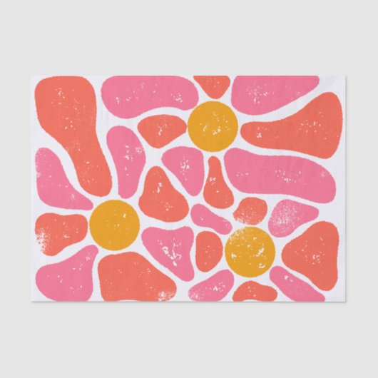 70年代オレンジとピンクのレトロフラワーパワーヒッピー 薄葉紙 (正面)