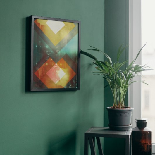 70年代オレンジ抽象芸術テクノ三角形 ポスター