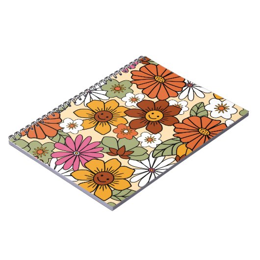 70年代カラフルスタイルレトロ花柄。ヴィンテージb ノートブック (左側)