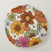70年代カラフルスタイルレトロ花柄。ヴィンテージb ラウンドクッション (裏面)
