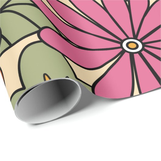 70年代カラフルスタイルレトロ花柄。ヴィンテージb ラッピングペーパー (ロールコーナー)