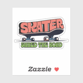 70年代スケートボードのレトロデザイン Skater Shred the Road シール