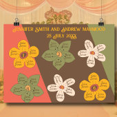 70年代スタイル結婚のシーティングプラン表のマップ ポスター