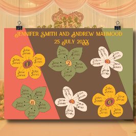 70年代スタイル結婚のシーティングプラン表のマップ ポスター