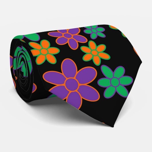 70年代スタイル花ネクタイ(黒) ネクタイ (ロール)