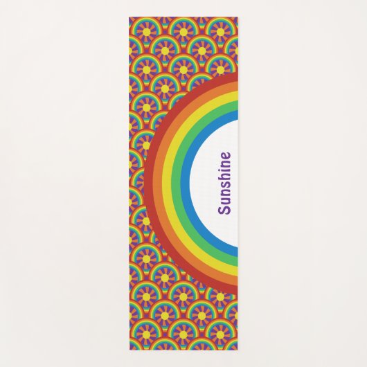 70年代スタイル虹と太陽グラフィックパターン ヨガマット (正面)