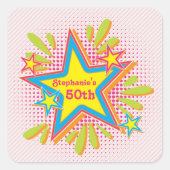 70年代テーマGroovy Flower Power 50th誕生日パーティー スクエアシール (正面)