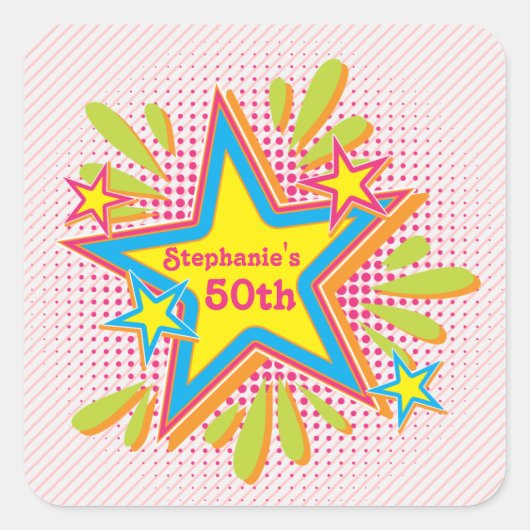 70年代テーマGroovy Flower Power 50th誕生日パーティー スクエアシール (正面)