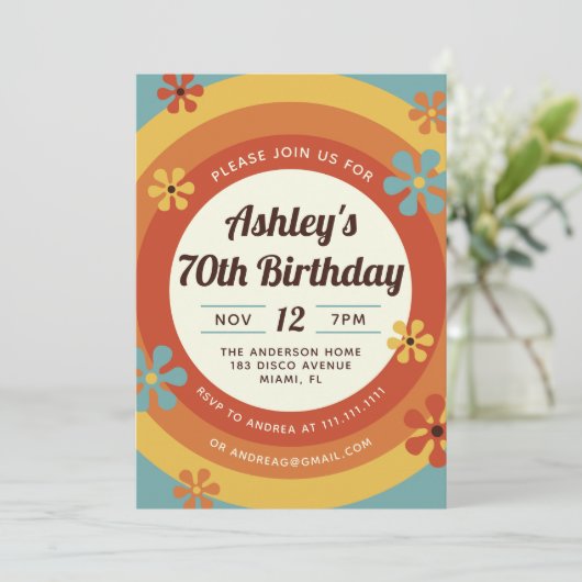 70年代ディスコヒッピー誕生日招待状 招待状 (スタンド正面)