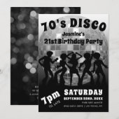 70年代ディスコ誕生日 | シルバーグリッターボール 招待状 (正面/裏面)
