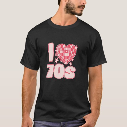 70年代ディスコ・グラマーロックとレトロな雰囲気が好きな人へ ハート Tシャツ (正面)