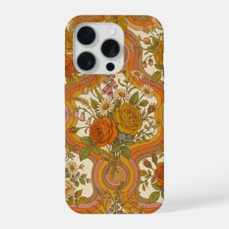 70年代ビンテージ レトロ フラワーパターン | あたたかなアースカラーボタニカル iPhone 15 PROケース