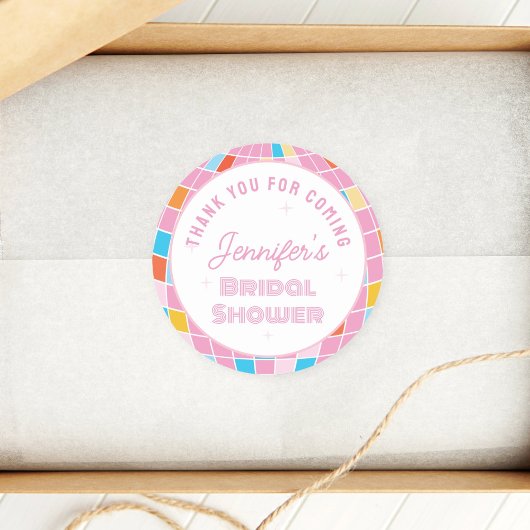 70年代ピンクディスコ ブライダルシャワー ご来場ありがとうございました ラウンドシール
