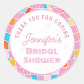 70年代ピンクディスコ ブライダルシャワー 来てくれてありがとう ラウンドシール (正面)