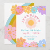 70年代フラワーパワー誕生日招待状, 70年代レトロ 招待状 (正面/裏面)