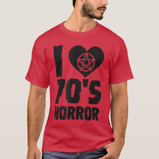 70年代ホラー大好き ハートペンタグラム 楽しい映画 ホール Tシャツ