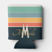 70年代モノグラムのレトロストライプネイビーブルーとピンク 缶クーラー (裏面)