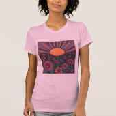 70年代レトロな日の出と花畑のデザインTシャツ Tシャツ (正面)