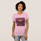 70年代レトロな日の出と花畑のデザインTシャツ Tシャツ (正面フル)