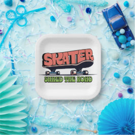 70年代レトロスケートボードデザイン Skater Shred the Road ペーパープレート