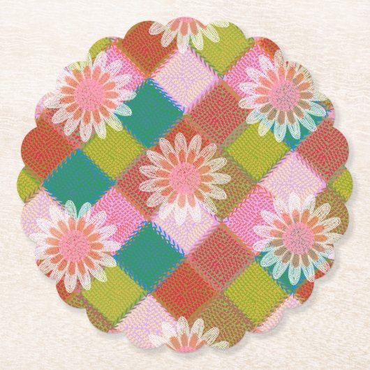 70年代レトロデイジーグリーンコースター ペーパーコースター (正面)