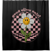 70年代レトロデイジー |良い雰囲気のみ シャワーカーテン (正面)