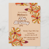 70年代レトロヒッピーフラワー30歳誕生日 招待状 (正面/裏面)