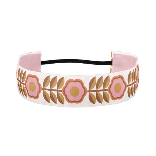 70年代レトロピンク茶色の花のパワーシームレス アスレチックヘッドバンド (正面)