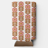 70年代レトロピンク茶色の花のパワーパターン スリム缶クーラー (裏面)