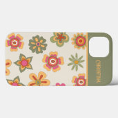 70年代レトロピンク – 緑 – 古い花のパワーCase-M Case-Mate iPhoneケース (裏面 (横))