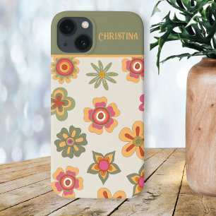 70年代レトロピンク – 緑 – 古い花のパワーCase-M iPhone 13ケース