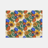 70年代レトロフローラ真珠 – ミッドセンチュリーモダン フリースブランケット (正面(横))