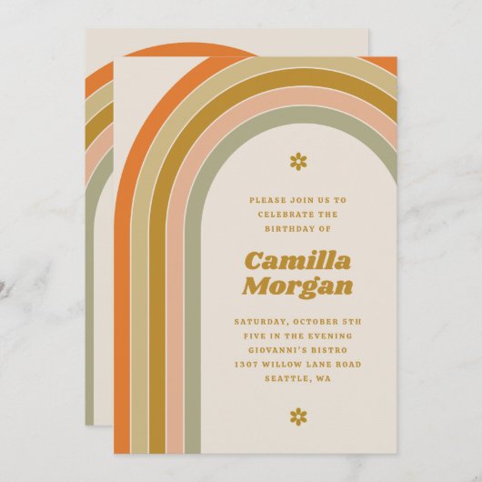 70年代レトロレインボーGroovy大人の誕生日パーティー 招待状 (正面/裏面)